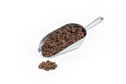 192075 - Milk Chocolate Coffee Bean Kibble in a stainless steel scoop