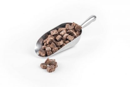 Chocolate Fudge Pieces WIthout Dairy 10-15mm in stainless steel scoop