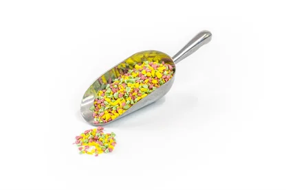 24- Fruity Sherbet Kibble 2-6mm in stainless steel scoop on white background