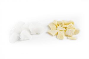 Confectionery Coatings - RSPO Certified Sustainable Palm Oil and Cocoa Butter on white background