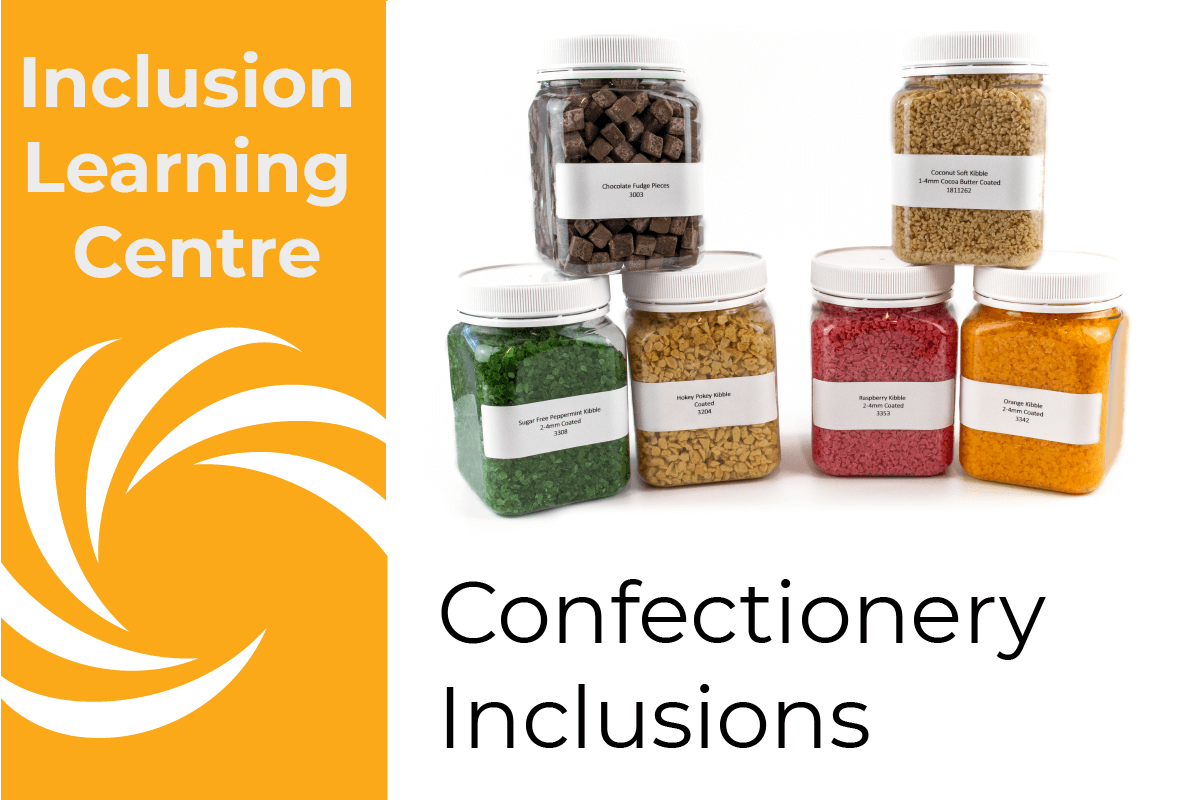 Inclusion Learning Centre - Confectionery Inclusions Title with jars of confectionery inclusion samples