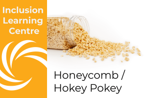 Inclusion Learning Centre E-Course Topic Header: Honeycomb/Hokey Pokey Inclusions - includes image of spilt jar of honeycomb kibble