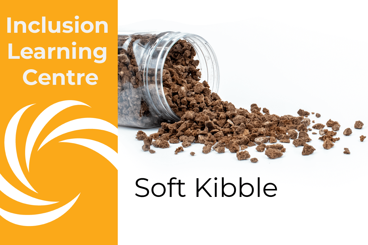Inclusion Learning Centre E-Course Topic Header: Soft Crunch/Kibble Inclusions - includes image of spilt jar of Chocolate Soft kibble