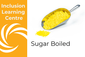 Inclusion Learning Centre E-Course Topic Header: Sugar Boiled Inclusions - includes a metal scoop filled with lemon sugar boiled kibble