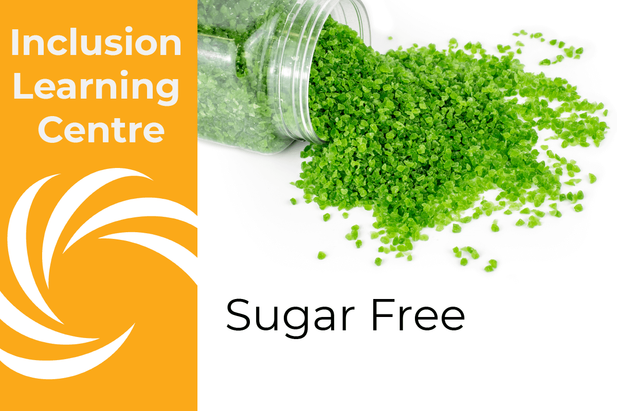 Inclusion Learning Centre E-Course Topic Header: Sugar Free Inclusions - includes image of spilt jar of Sugar Free mint kibble