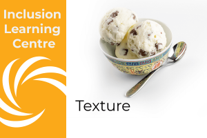 Inclusion Learning Centre - Texture Header with choc fudge ice cream in bowl with spoon