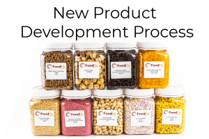 New Product Development Process Header Image with large jars of multiple inclusions on white background